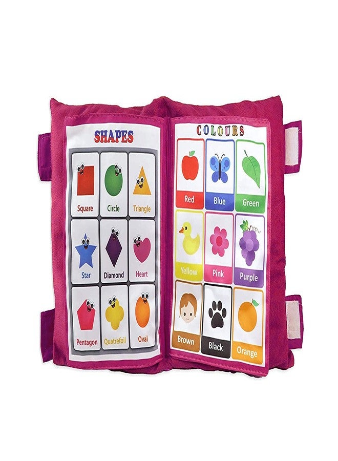 ADKD Kid's Learning Pillow Cum Book with English and Hindi Alphabets, Numbers, Animals Names Learning for Kids Cushion Book (Pink) - Image 2